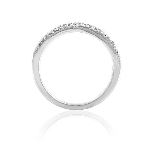 14K White Gold 0.13 Cttw Diamond Curved Ring (0.13 Cttw, I-J Color, I2-I3 Clarity) Curved Band Ring | Wedding Guard Band Ring Stackable Band Contour Guard Ring Half Eternity Ring