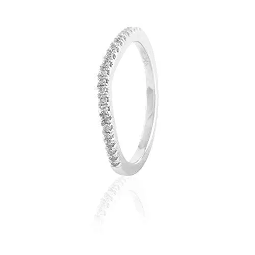 14K White Gold 0.13 Cttw Diamond Curved Ring (0.13 Cttw, I-J Color, I2-I3 Clarity) Curved Band Ring | Wedding Guard Band Ring Stackable Band Contour Guard Ring Half Eternity Ring