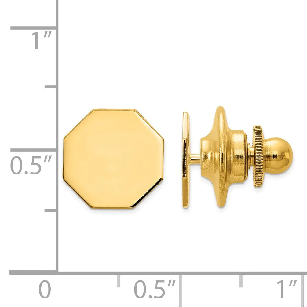 14k Yellow Gold Solid Octagon Design Tie Tac.