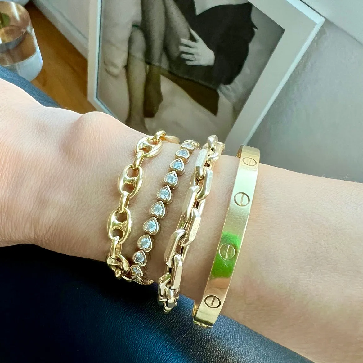 14KT Gold Puffed Mariner Link Chain Bracelet