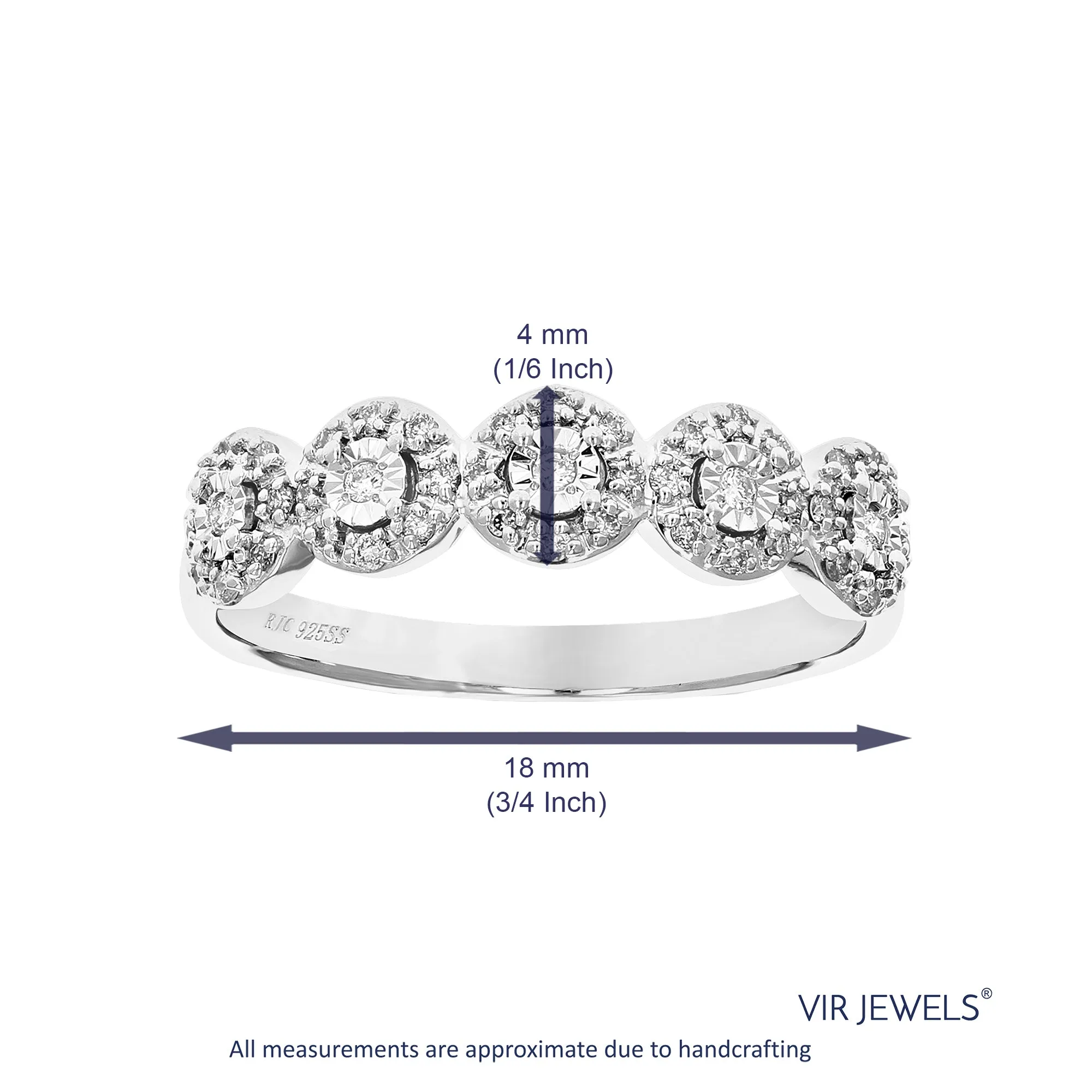 1/7 cttw Five Lab Grown Diamond Wedding Ring in Sterling Silver
