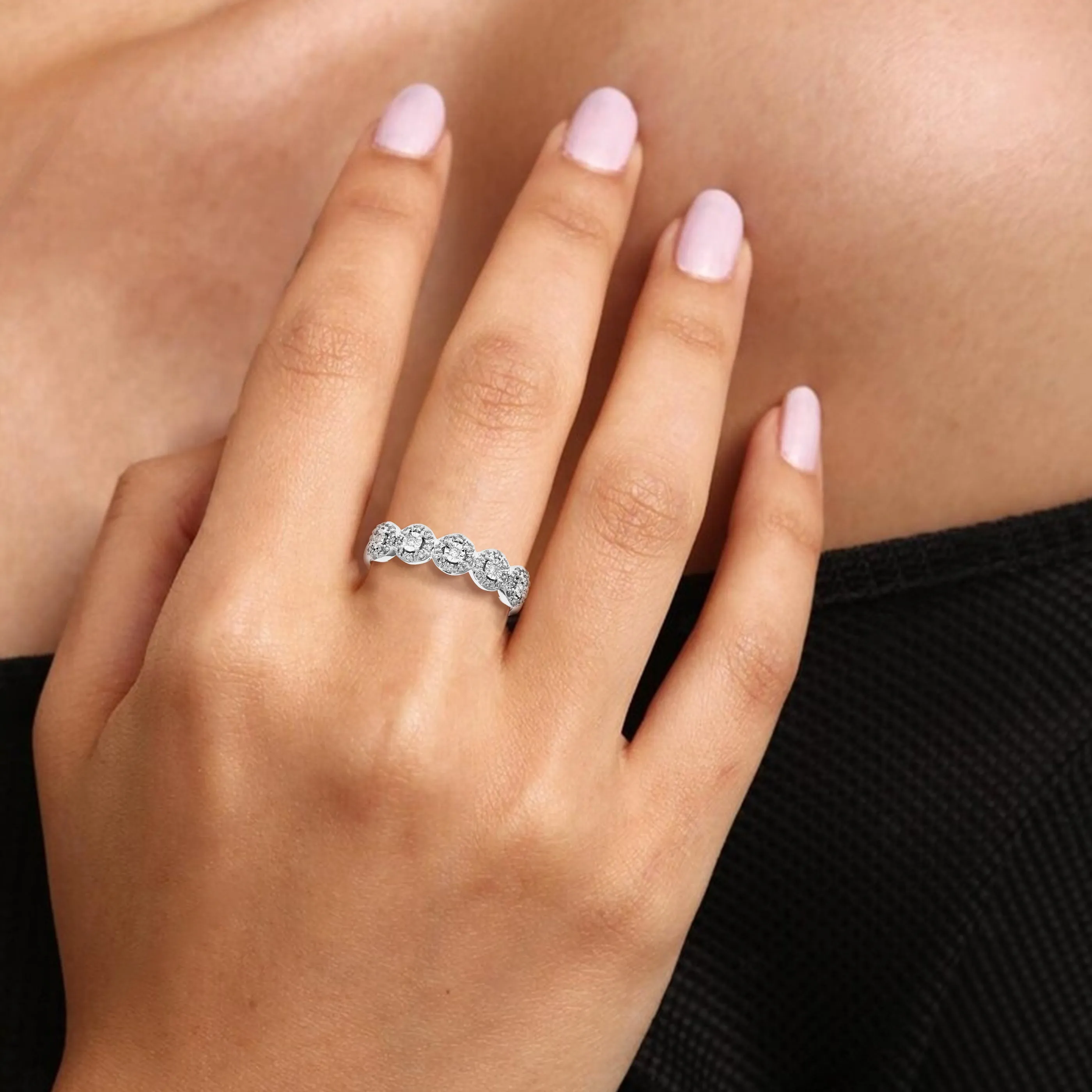 1/7 cttw Five Lab Grown Diamond Wedding Ring in Sterling Silver