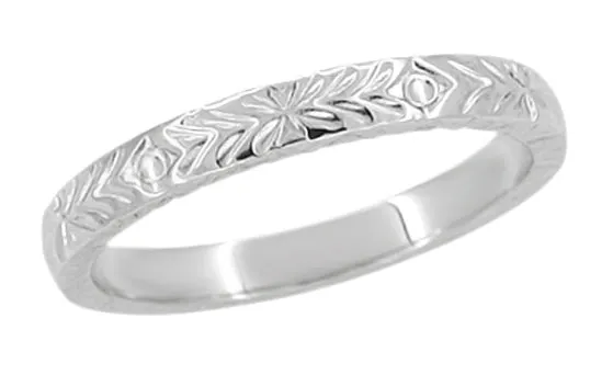 1950's Vintage Design Engraved Platinum Mardi Gras Wedding Band - 3mm