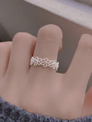 1pc Delicate Lace Floral Cutout Flower Design French Style Sweet Ring With Unique Charm