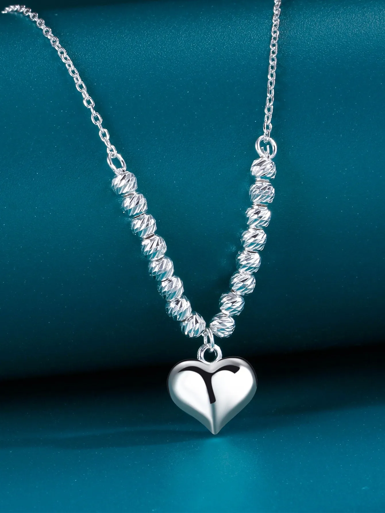 1pc Romantic Delicate Heart Shaped Beads Women's Gift S92 Sterling Silver Necklace Holiday