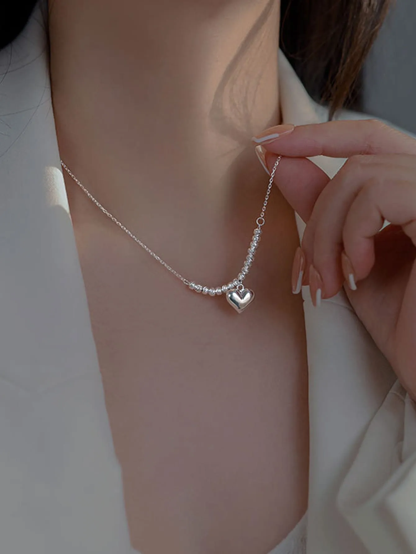 1pc Romantic Delicate Heart Shaped Beads Women's Gift S92 Sterling Silver Necklace Holiday