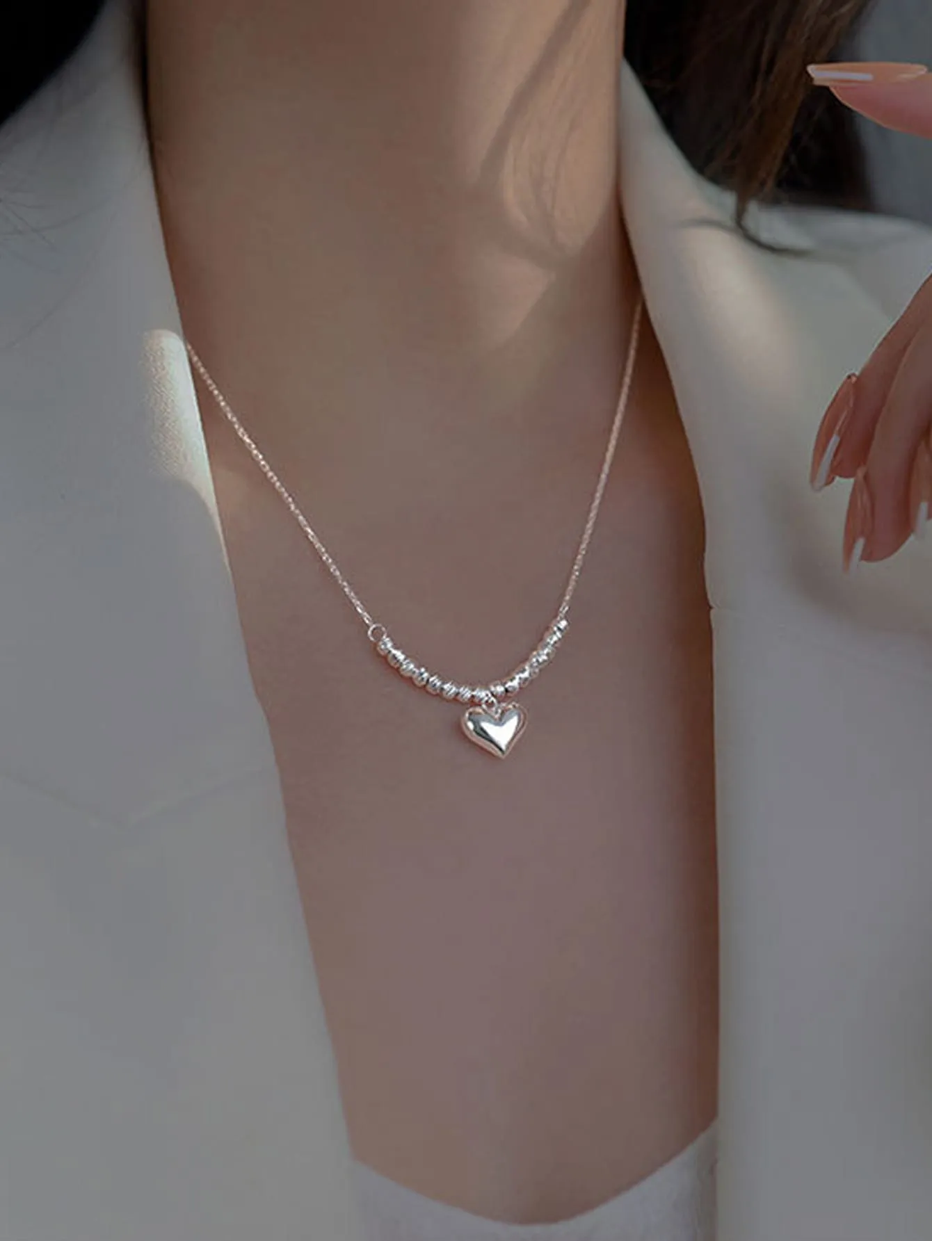 1pc Romantic Delicate Heart Shaped Beads Women's Gift S92 Sterling Silver Necklace Holiday