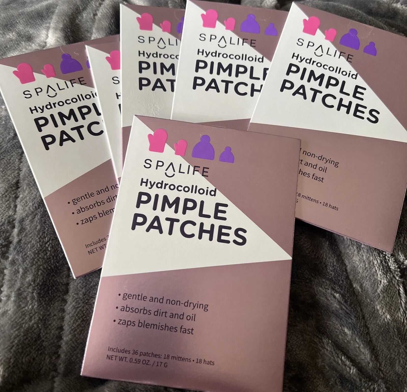 (6) SpaLife Hydrocolloid PIMPLE PATCHES Blemishes Absorb Oil 36Ct Mitten Hats