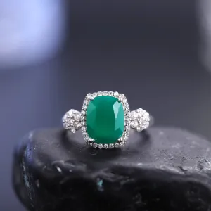 925 Sterling Silver Green Agate Gemstone Engagement & Wedding Ring – Fine Jewelry