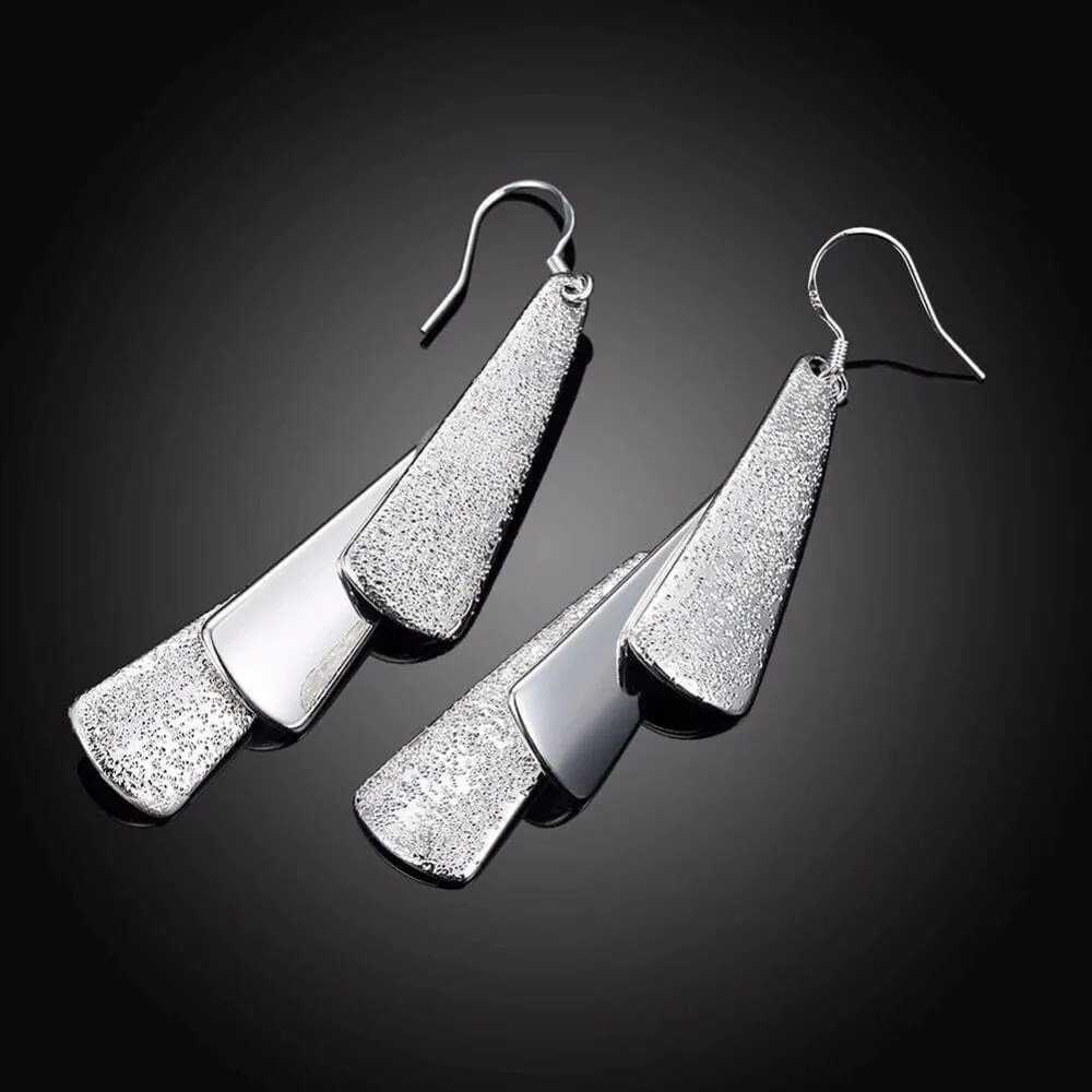 925 Sterling Silver Posts Bridal Dangle Earrings, Bridesmaid Triple Layer Triangle Statement Earrings