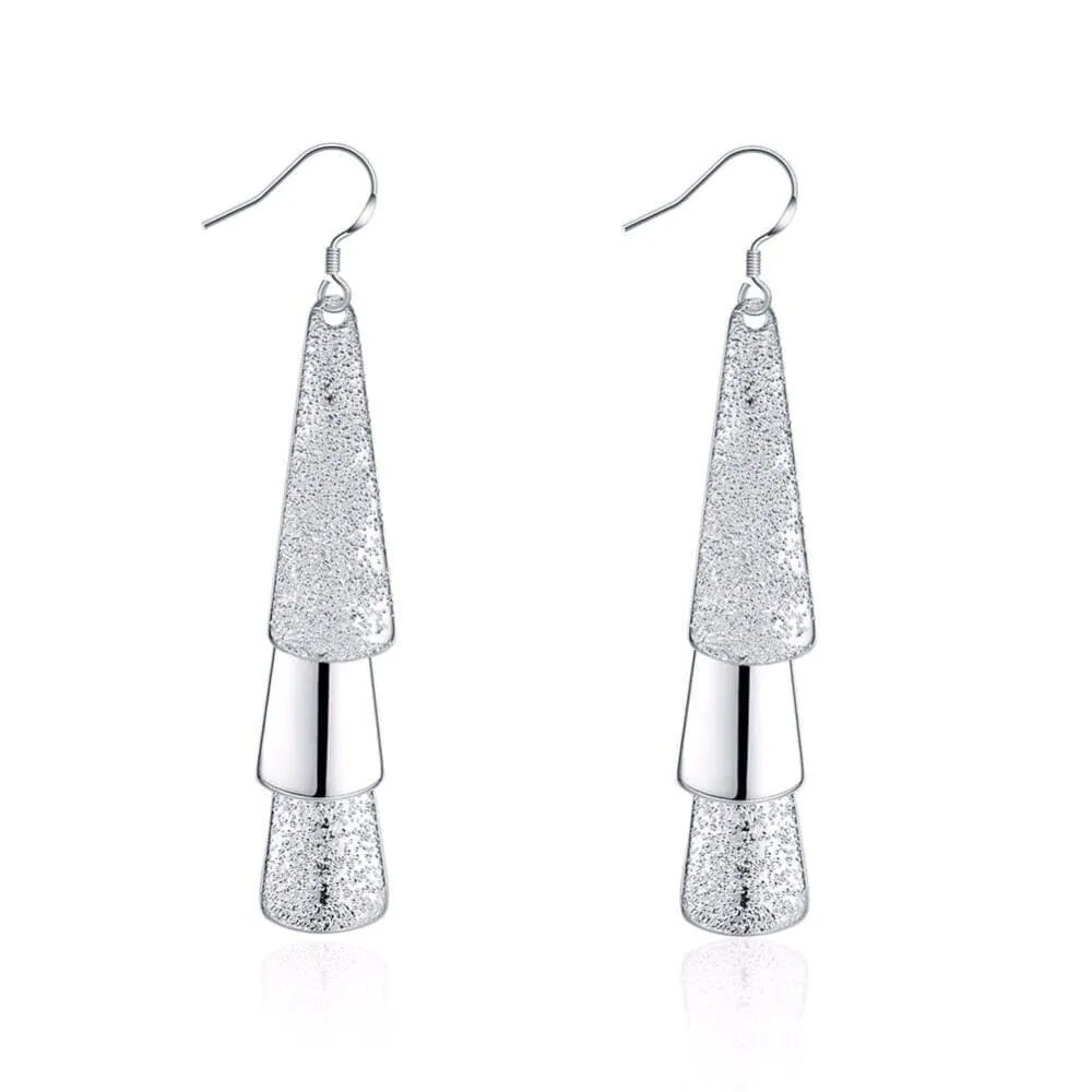 925 Sterling Silver Posts Bridal Dangle Earrings, Bridesmaid Triple Layer Triangle Statement Earrings