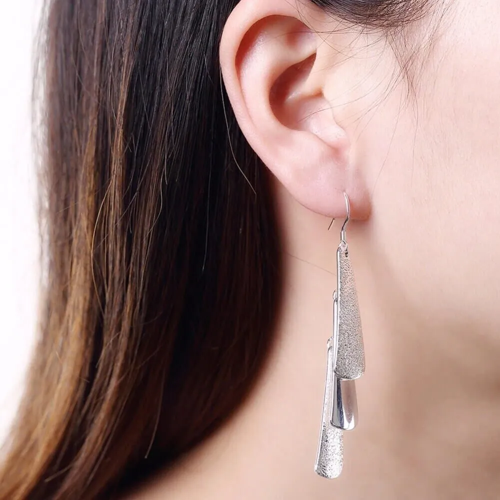 925 Sterling Silver Posts Bridal Dangle Earrings, Bridesmaid Triple Layer Triangle Statement Earrings
