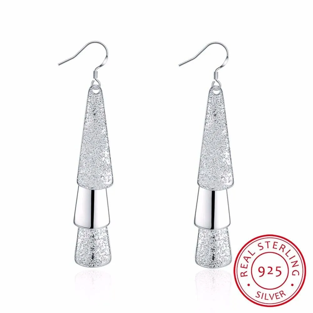 925 Sterling Silver Posts Bridal Dangle Earrings, Bridesmaid Triple Layer Triangle Statement Earrings