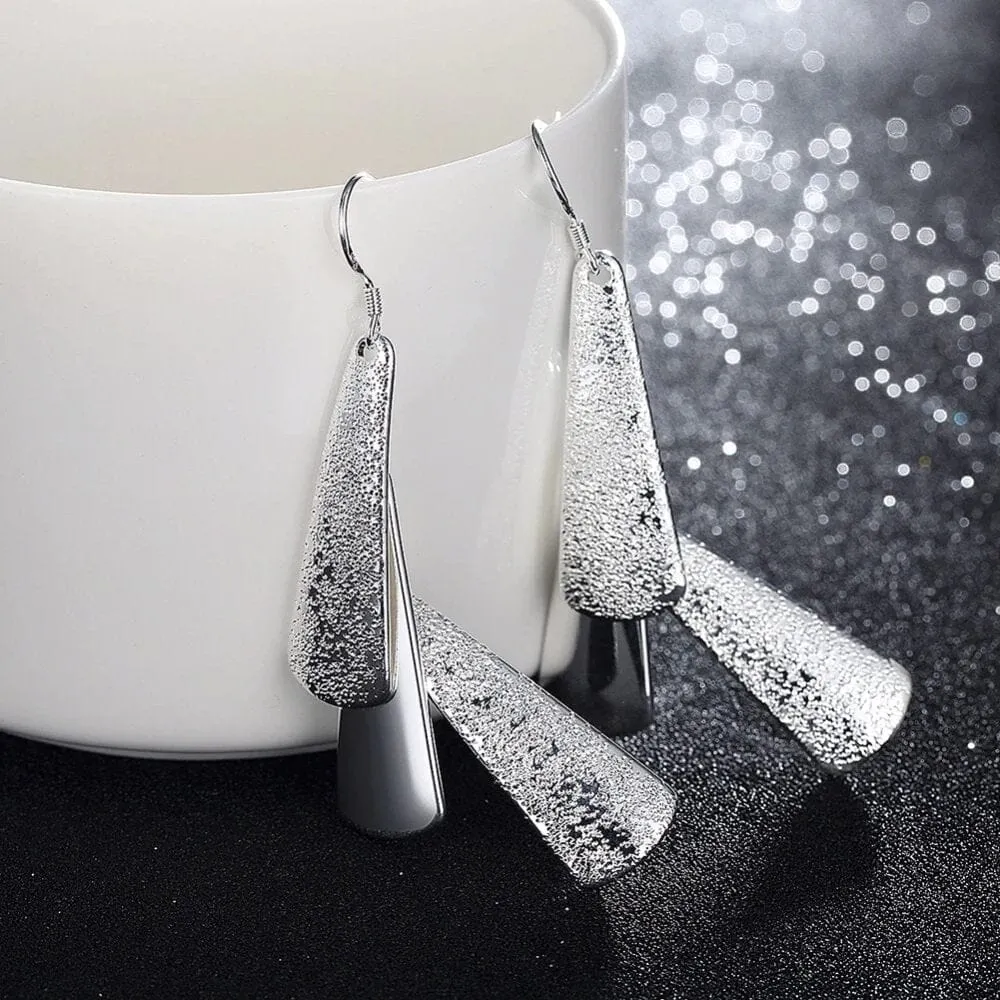 925 Sterling Silver Posts Bridal Dangle Earrings, Bridesmaid Triple Layer Triangle Statement Earrings