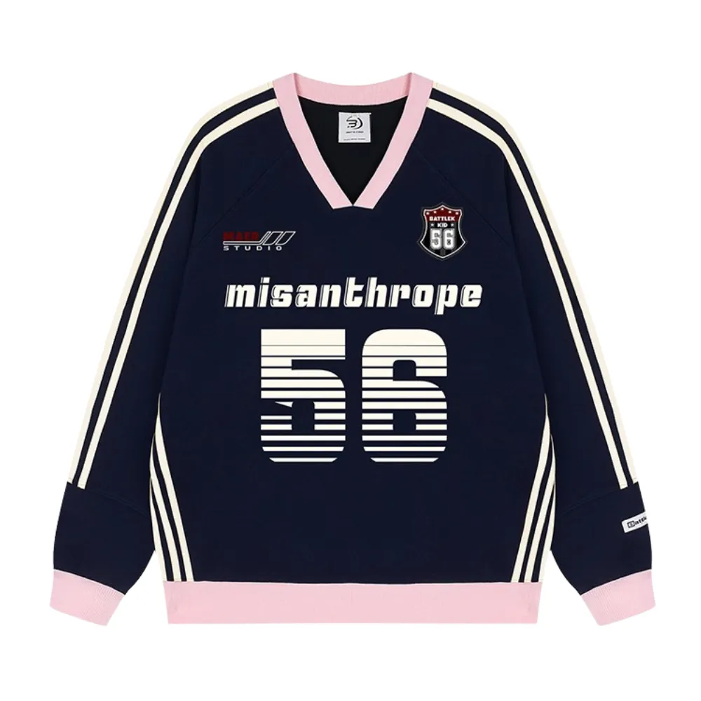 American Contrast Striped V-Neck Sweatshirt