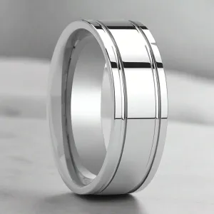 ANCHORAGE | Silver Tungsten Ring, Shiny Dual Grooves, Flat