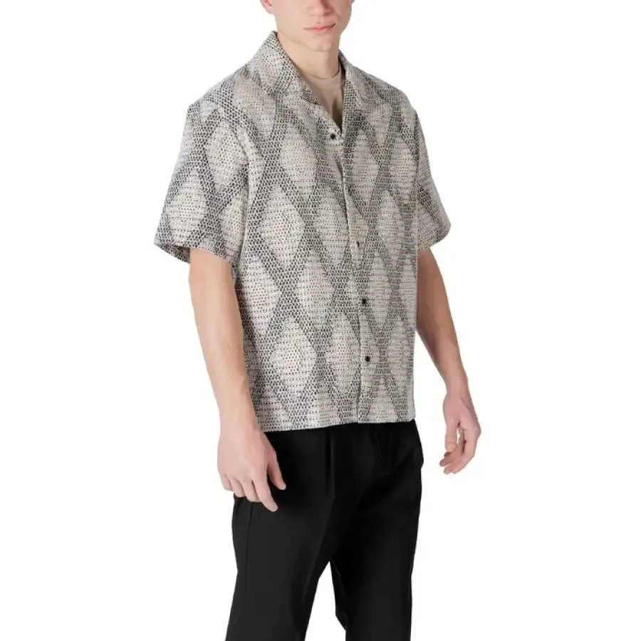 Antony Morato Black Geometric V Neck Button Shirt