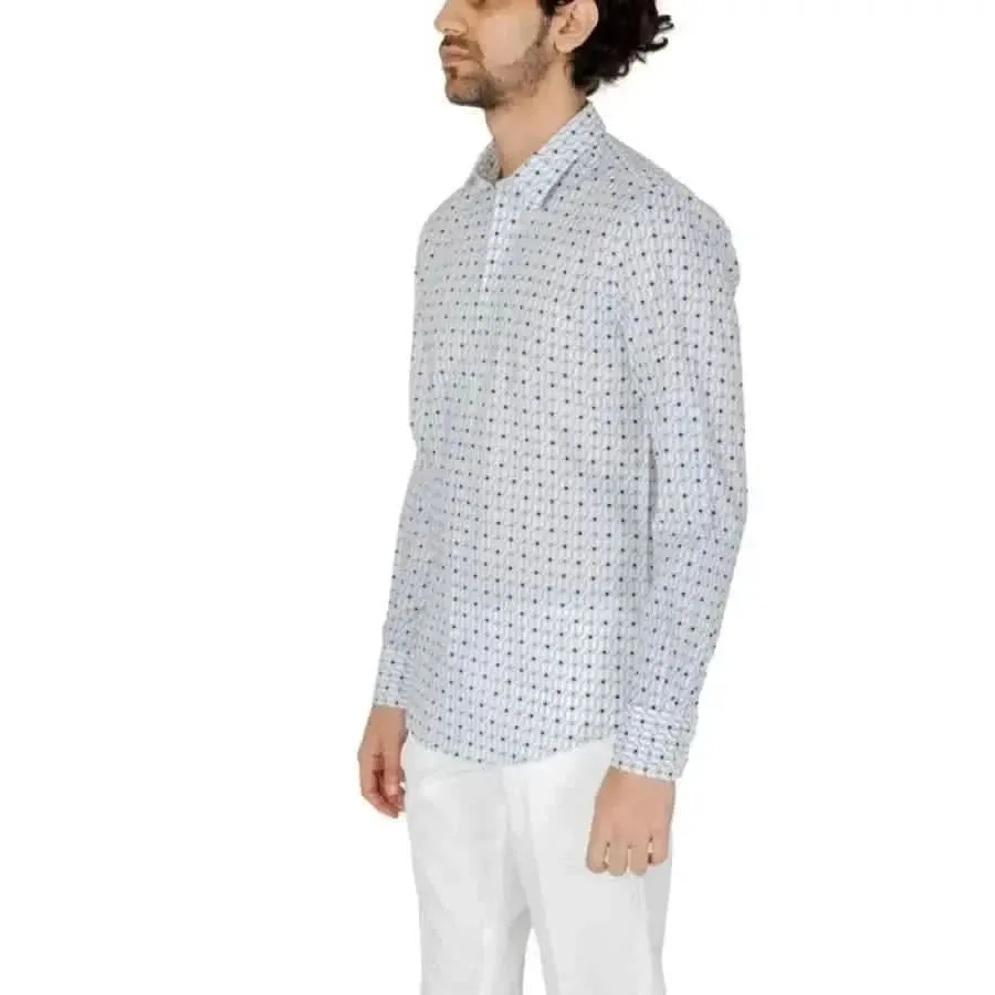 Antony Morato Men's Blue Geometric Cotton Shirt