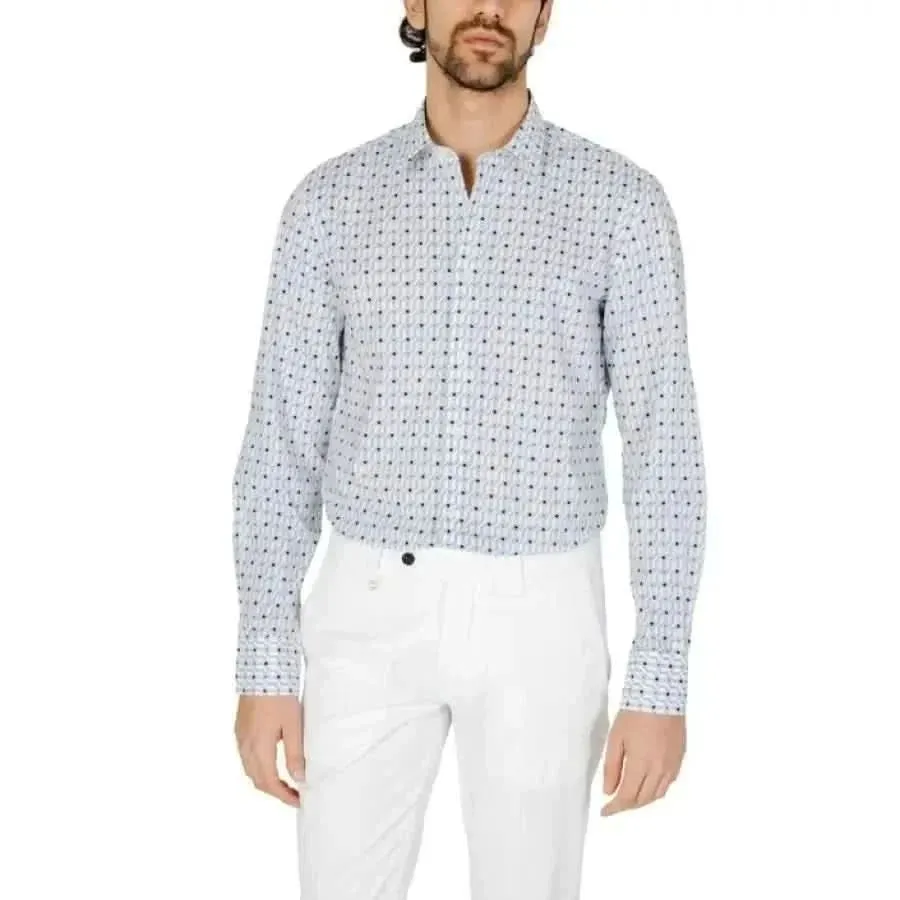 Antony Morato Men's Blue Geometric Cotton Shirt