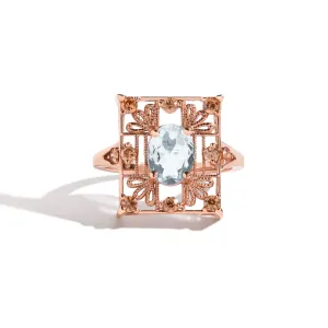 Aquamarine   Rose Gold Ring with Champagne Diamonds