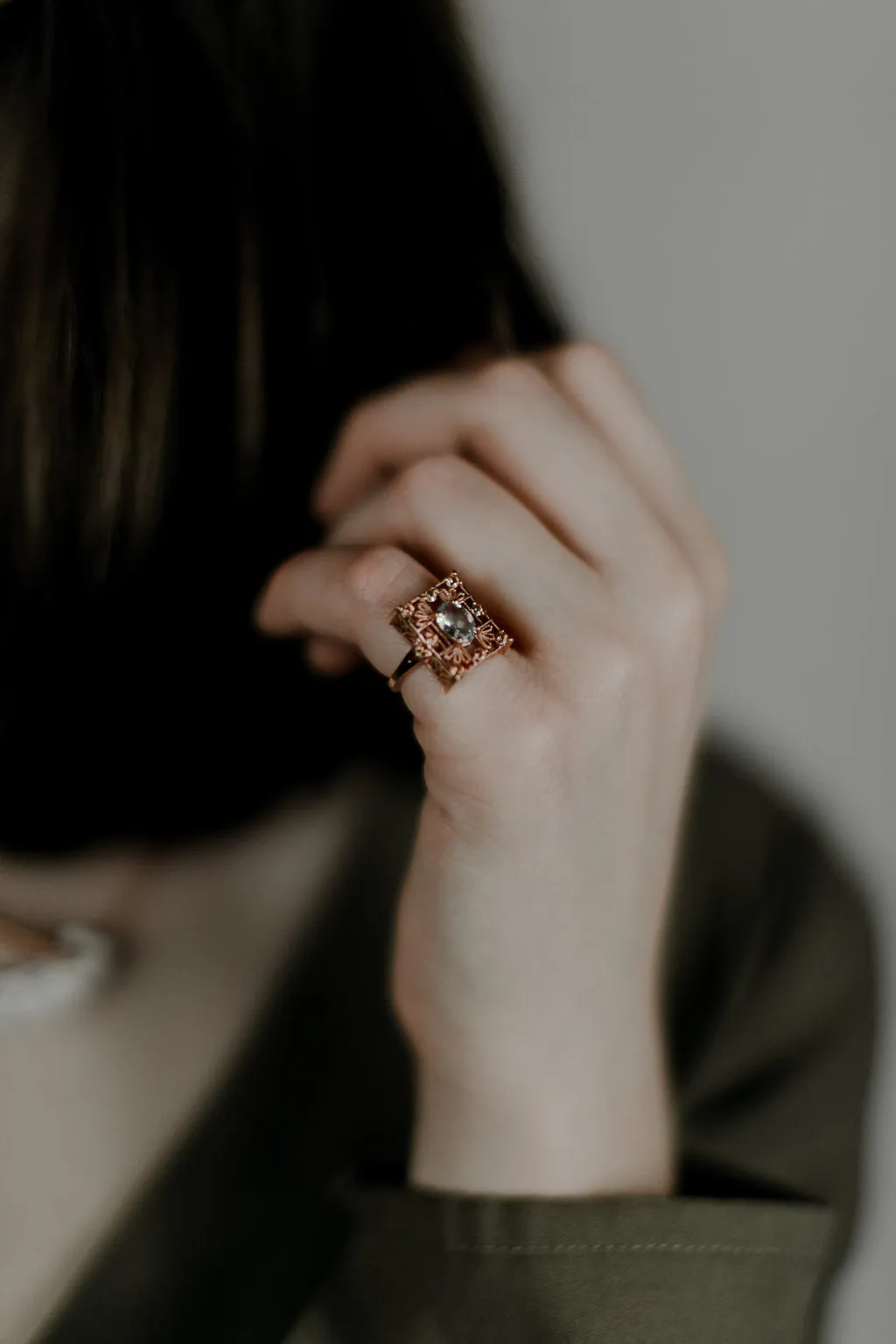 Aquamarine   Rose Gold Ring with Champagne Diamonds