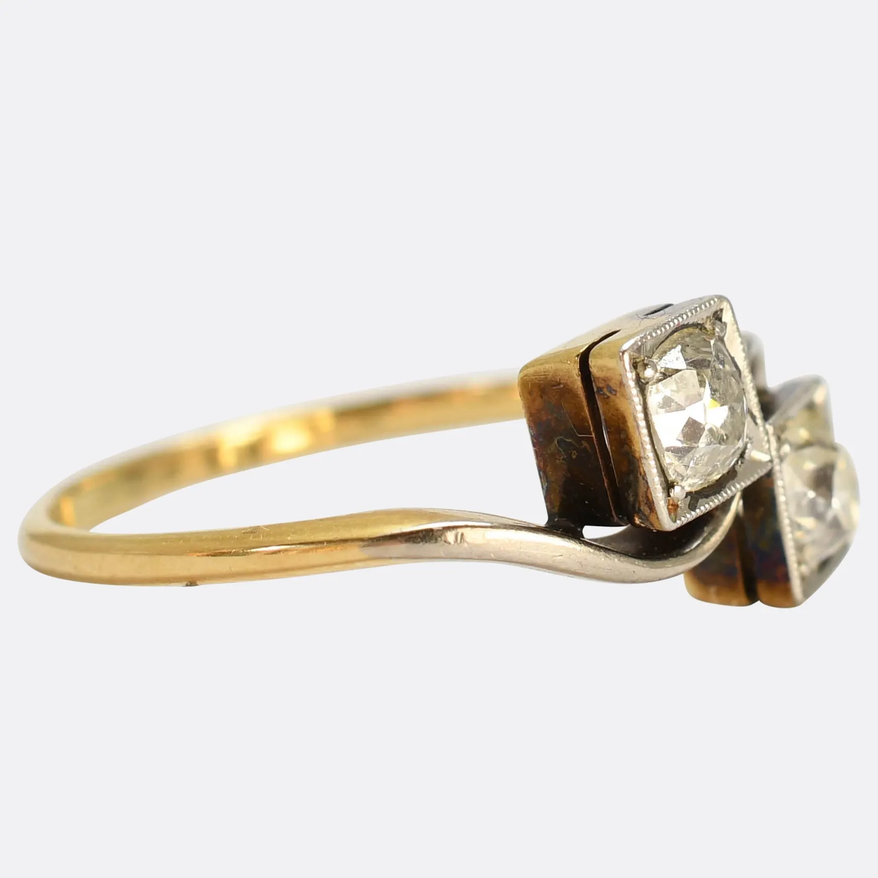Art Deco "Toi et Moi" Diamond Crossover Ring