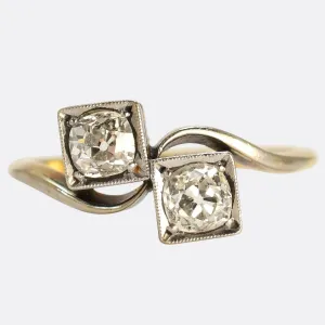 Art Deco "Toi et Moi" Diamond Crossover Ring