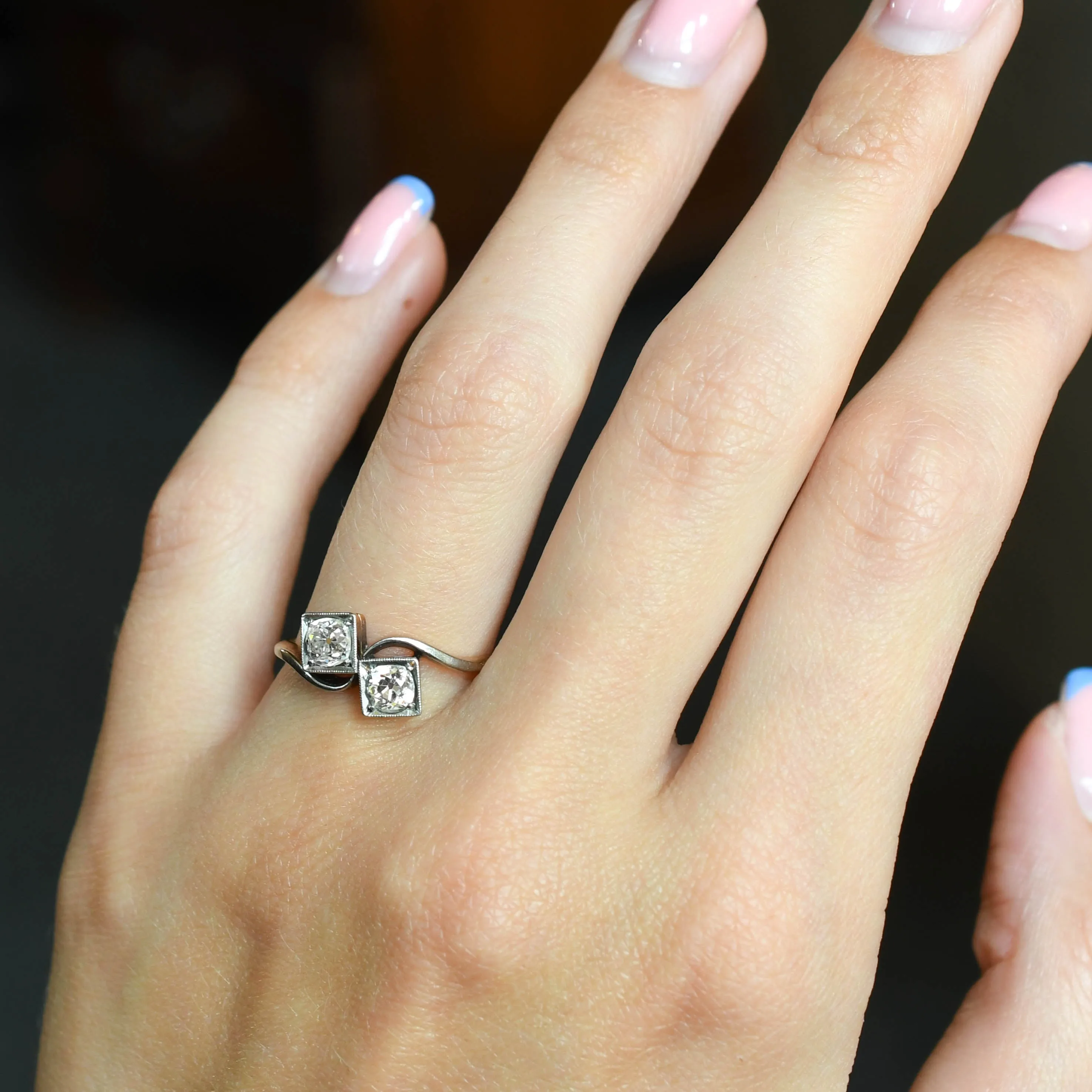 Art Deco "Toi et Moi" Diamond Crossover Ring