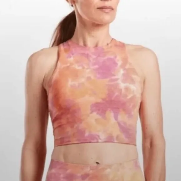 Athleta Conscious Textured Crop D-DD Top Tie Dye Athletic Tank Built in Bra 3X