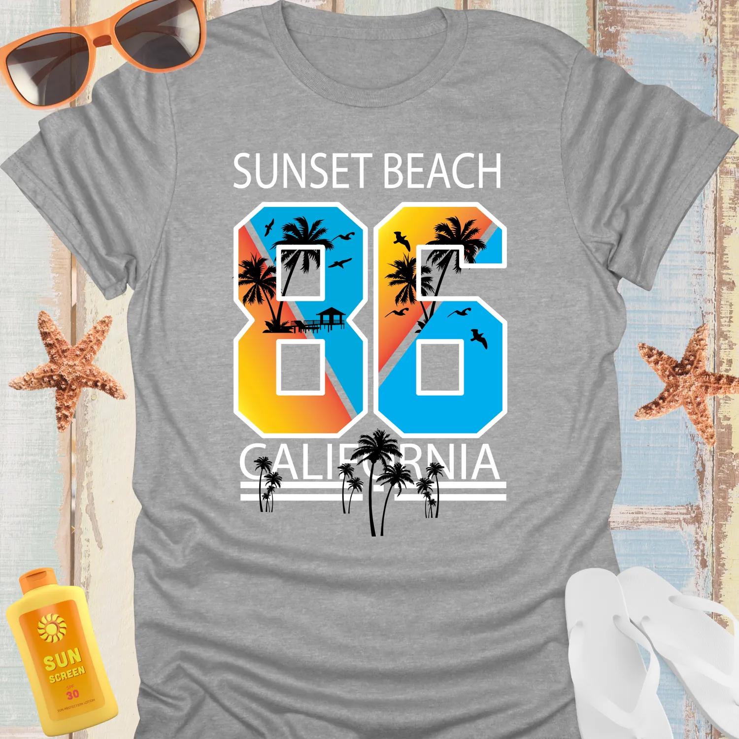 Beach Vibe Sunset California T-Shirt With Palm Design
