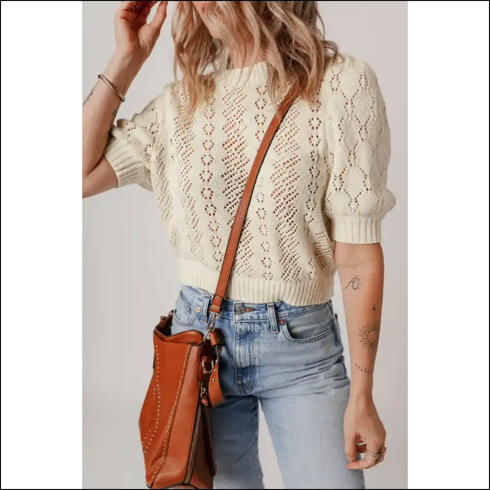 Beige Hollowed Knit Puff Sleeve Top: your Existential Knit-mare 🤣 Needful Things