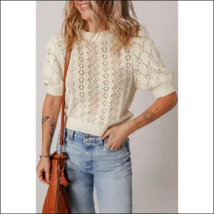 Beige Hollowed Knit Puff Sleeve Top: your Existential Knit-mare 🤣 Needful Things