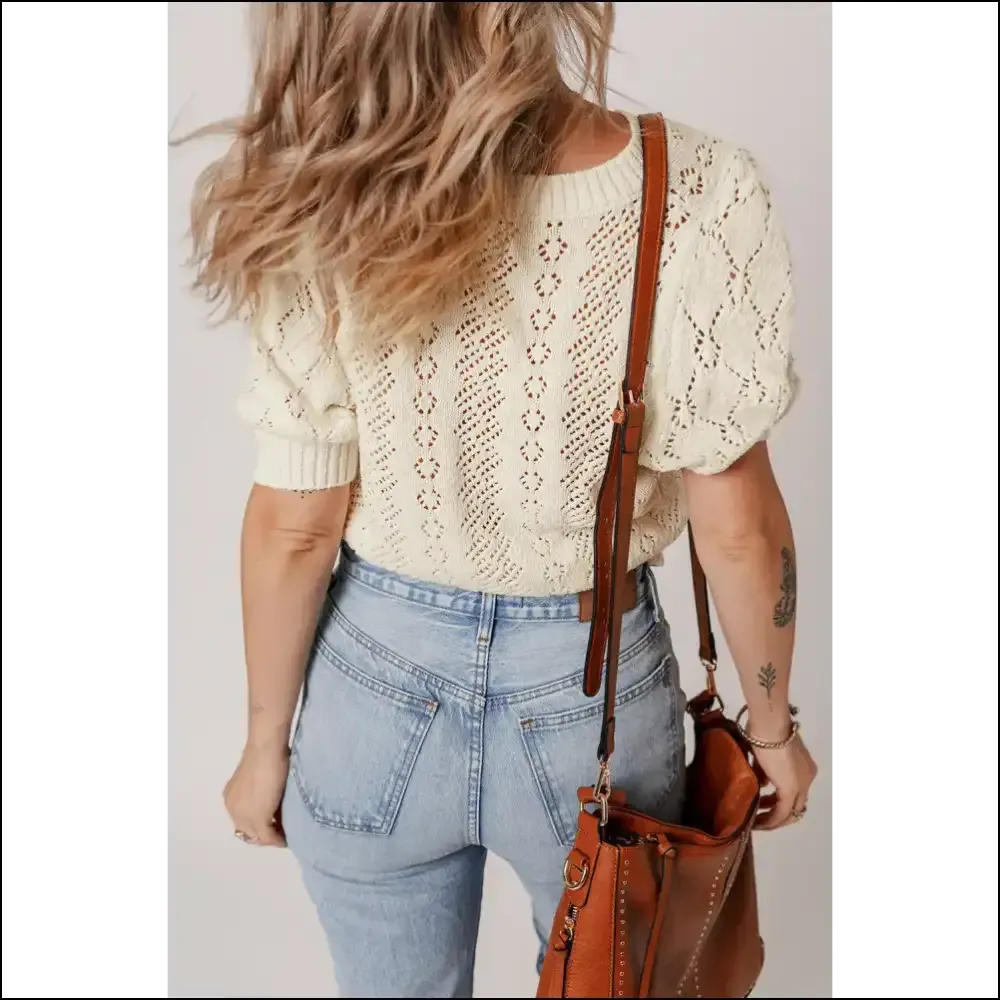 Beige Hollowed Knit Puff Sleeve Top: your Existential Knit-mare 🤣 Needful Things