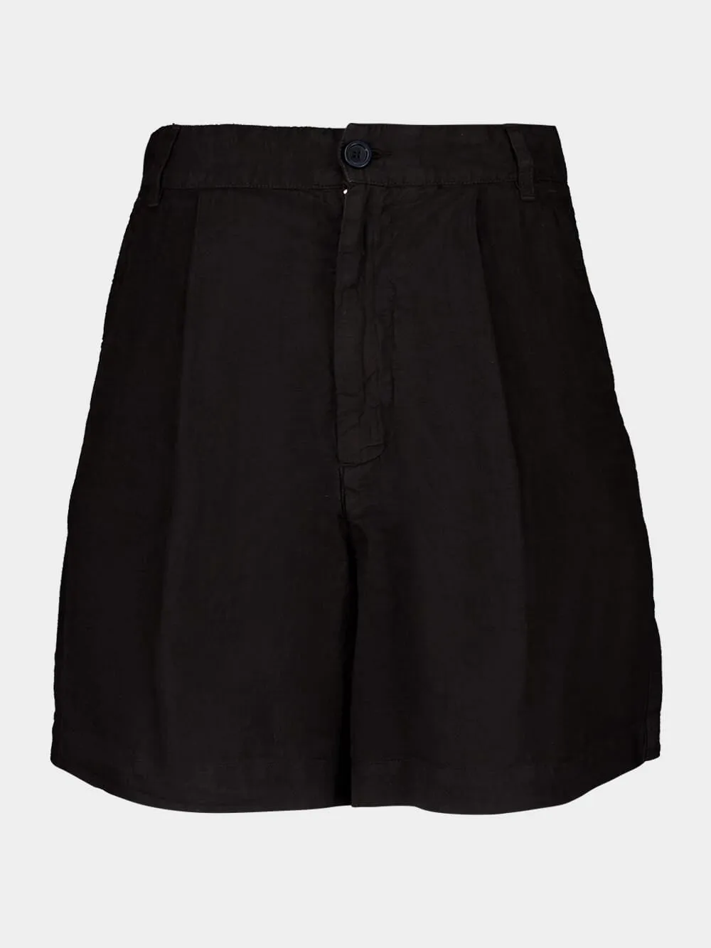 Black Casual Fit Linen Shorts