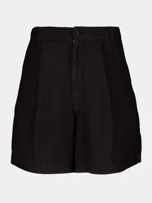 Black Casual Fit Linen Shorts