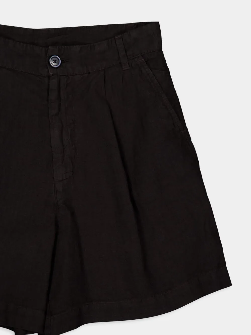 Black Casual Fit Linen Shorts