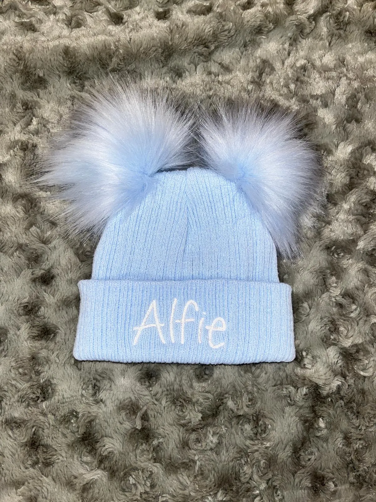 Blue 3  Month Double Pom hat