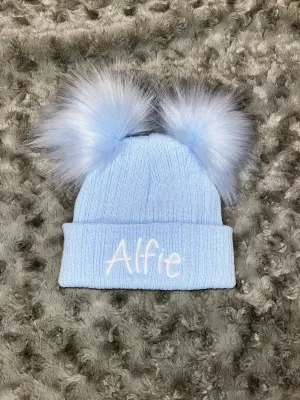 Blue 3  Month Double Pom hat