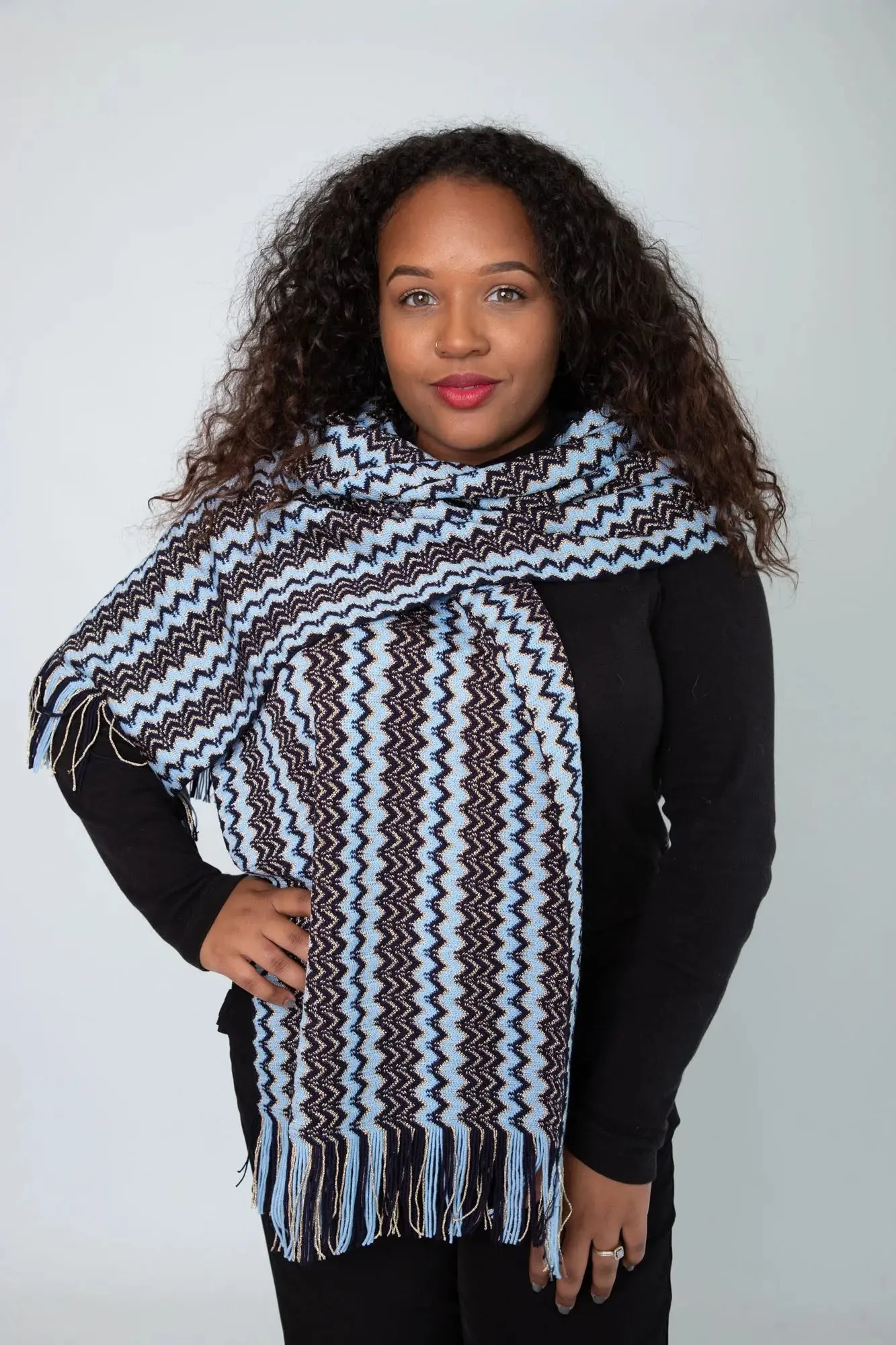 Blue Black & Gold Zig Zag Scarf