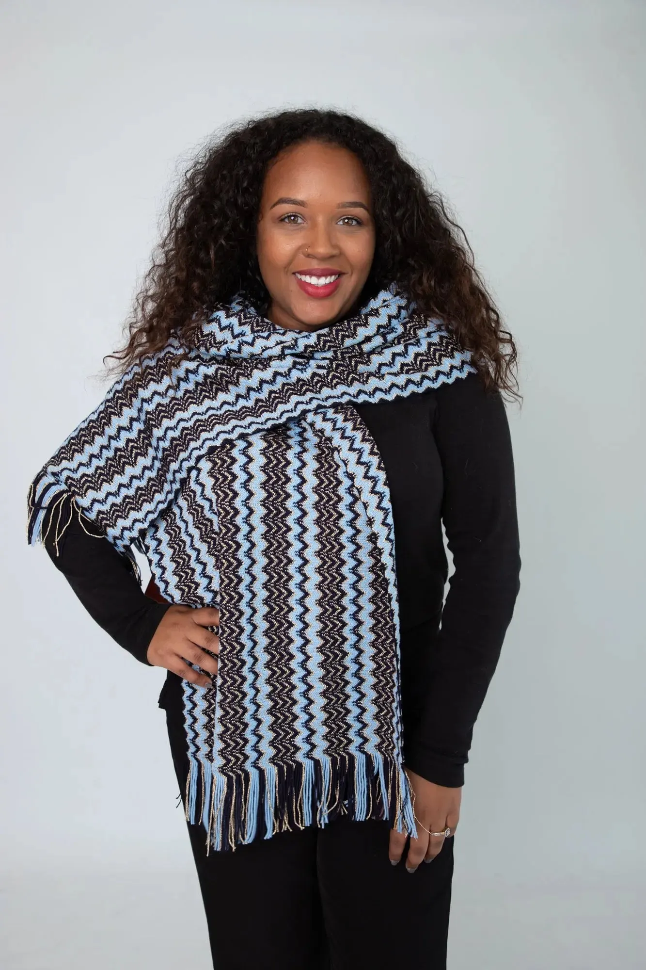 Blue Black & Gold Zig Zag Scarf