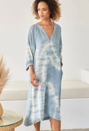 Blue River Print Gauze Dress with Pockets