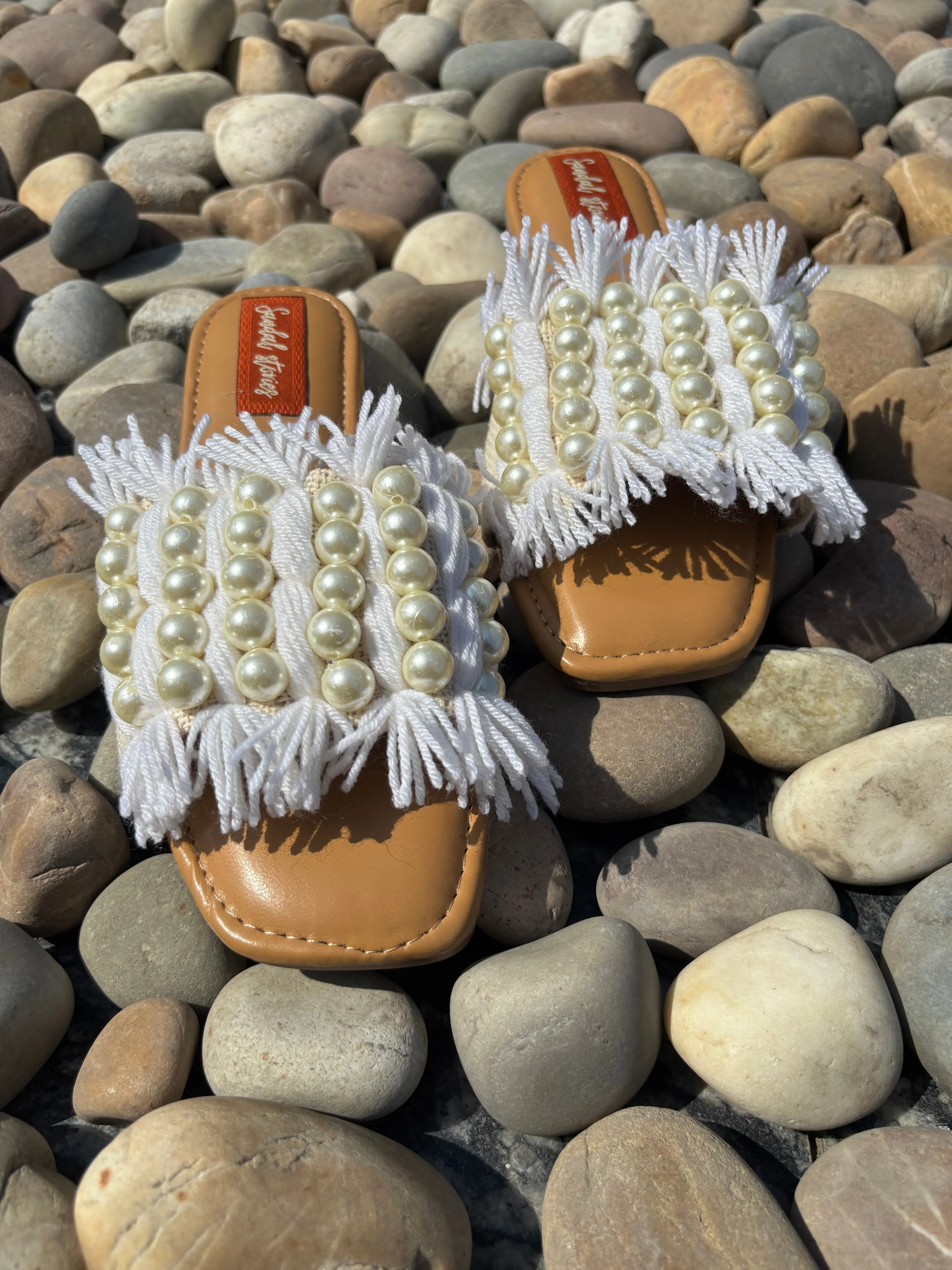Boho Pearl Fringe Flats