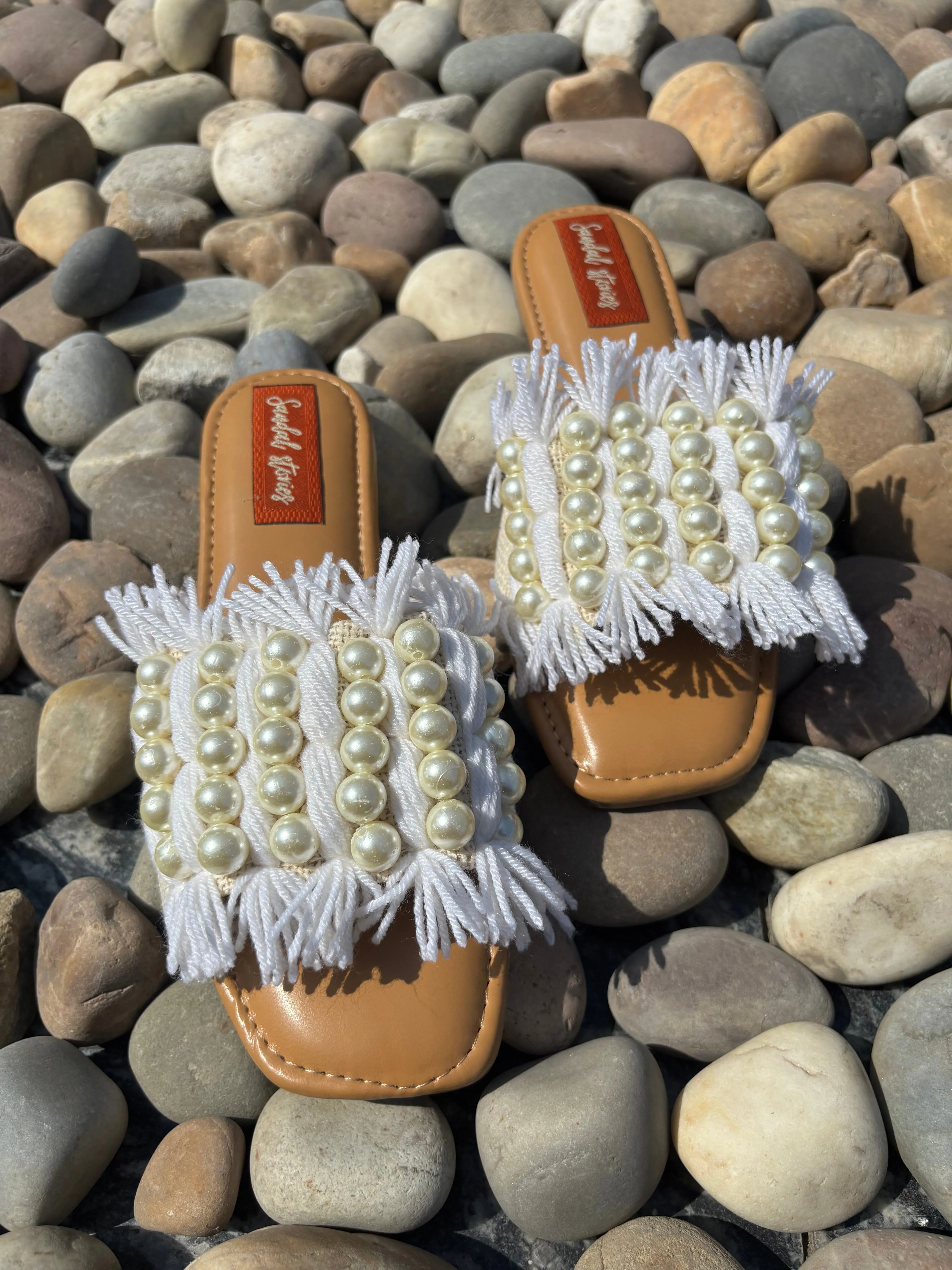 Boho Pearl Fringe Flats