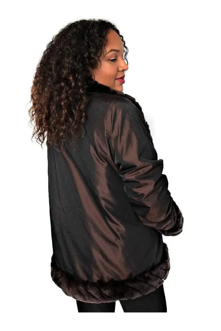 Brown Plucked Sheared Mink and Rex Reversible Jacket