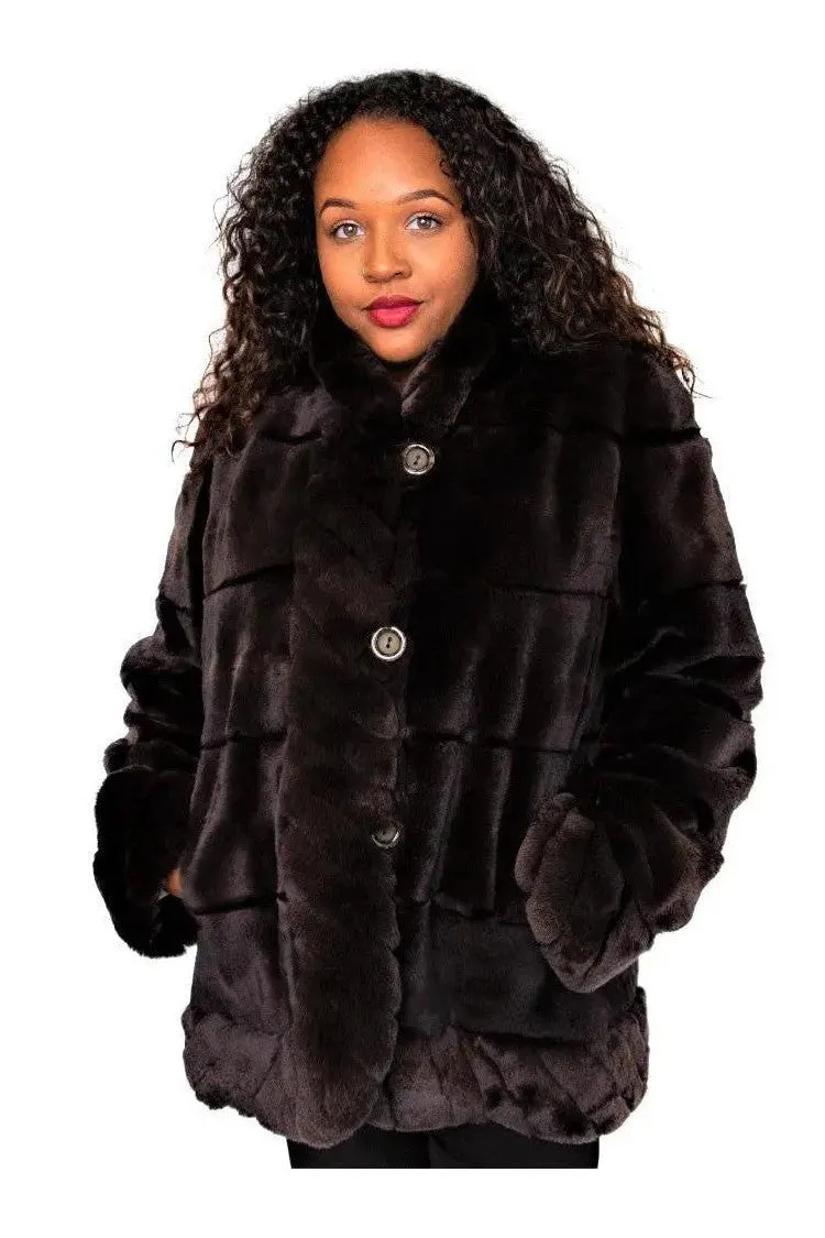 Brown Plucked Sheared Mink and Rex Reversible Jacket