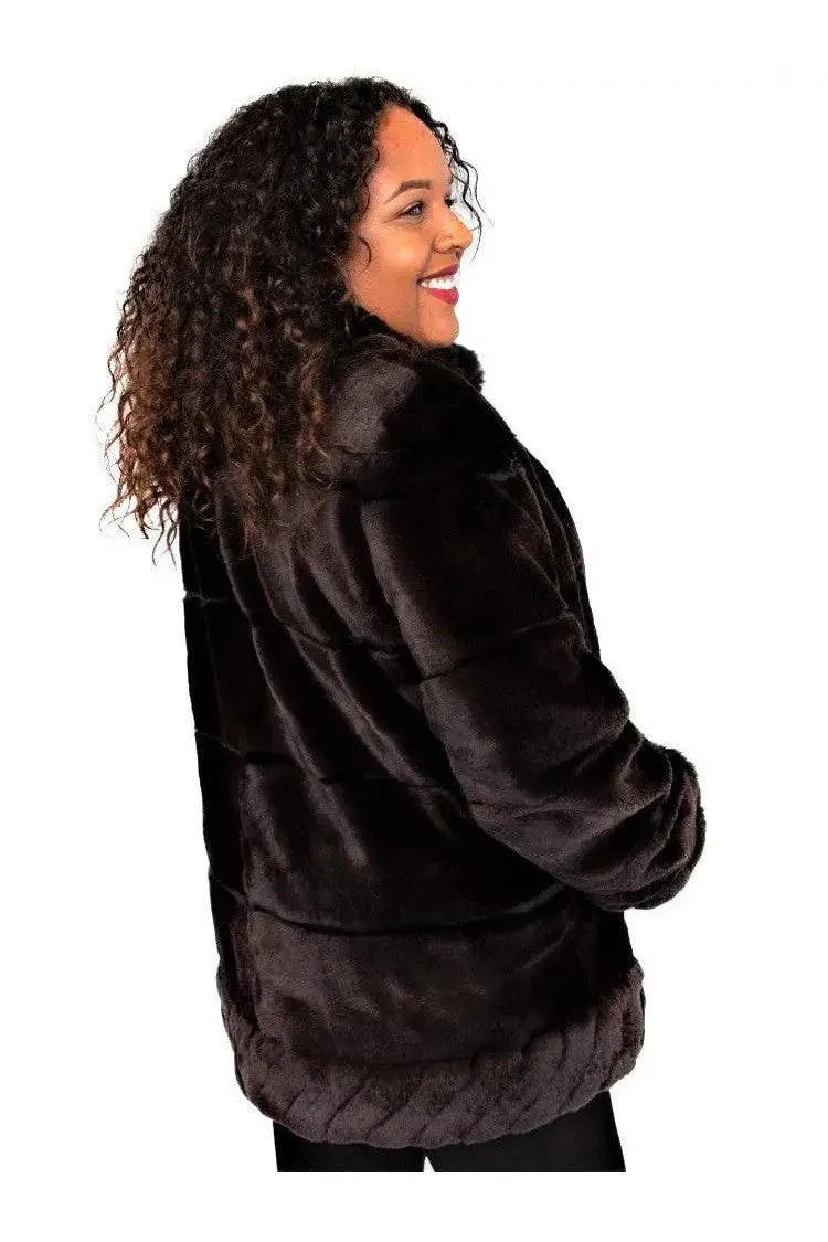 Brown Plucked Sheared Mink and Rex Reversible Jacket