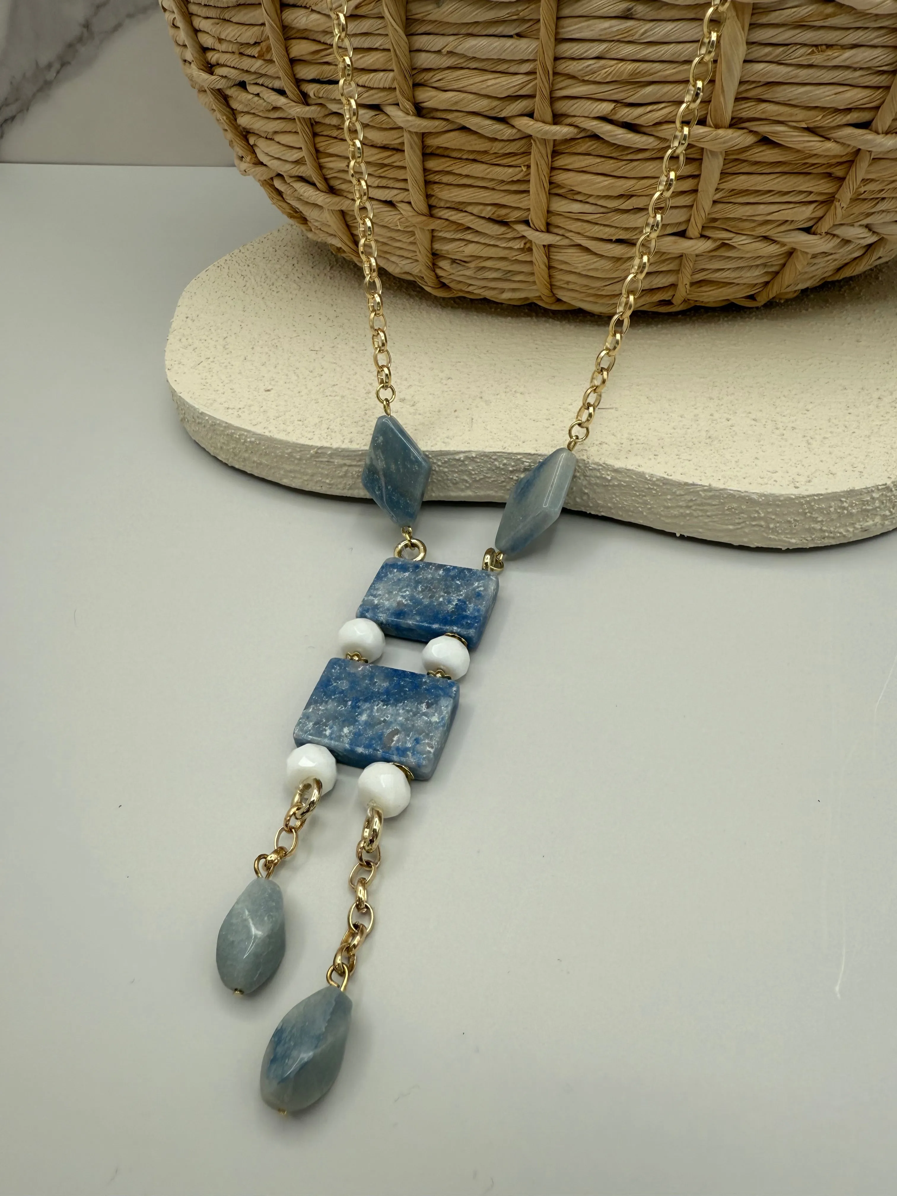 Celestial Charm Necklace – Delicate Pendant, 18K Gold-Plated Chain with Natural Stones