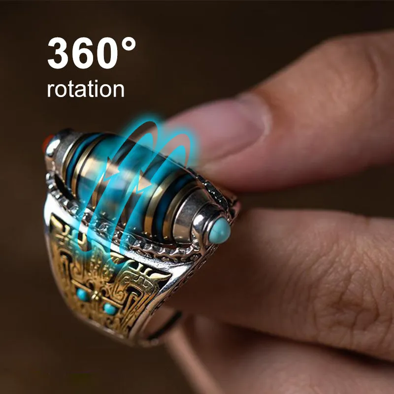 Classic Design Geometric Blue-Yellow Adjustable Rotating Ring