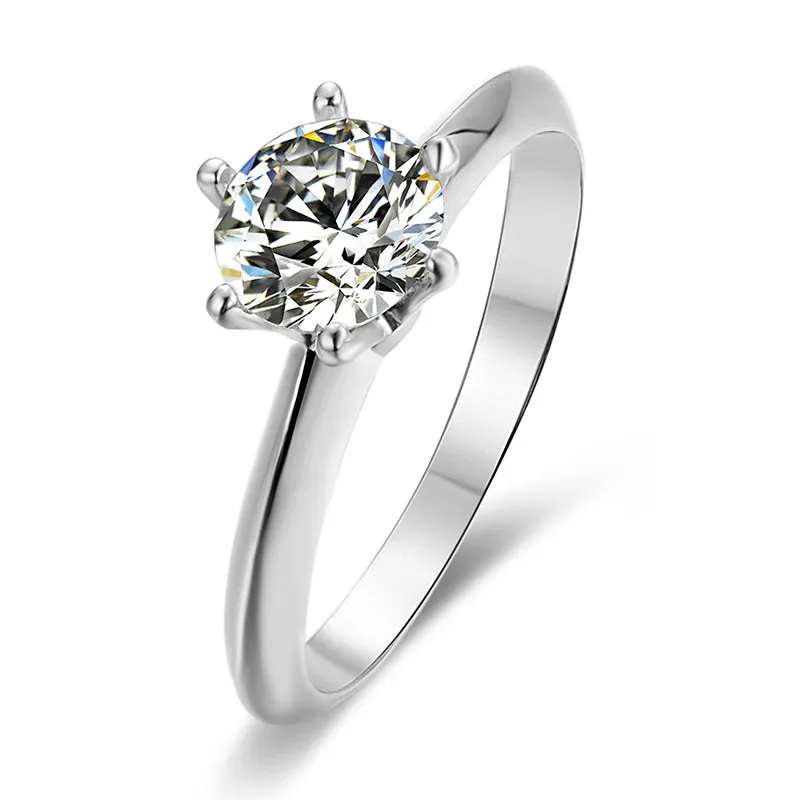Classic Round Cut Moissanite Diamond Six Prong Solitaire Ring