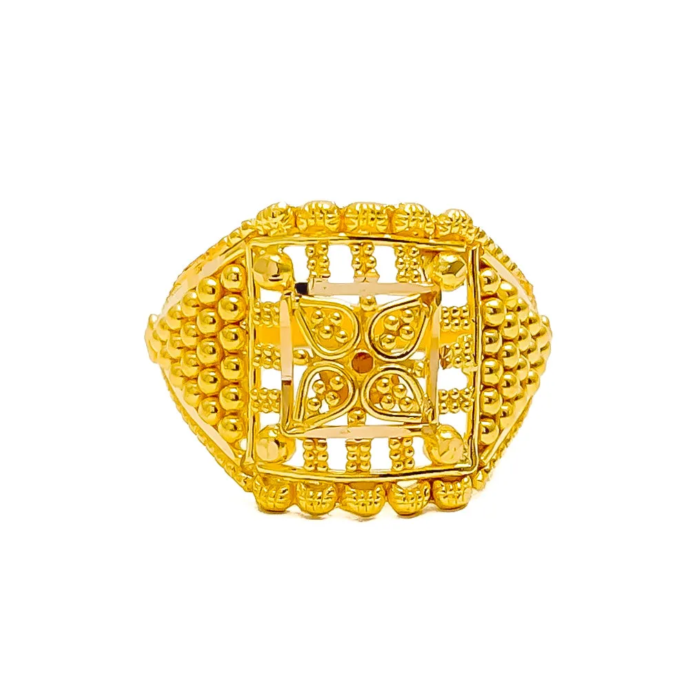 Classy Geometric Beaded 22K Gold Ring